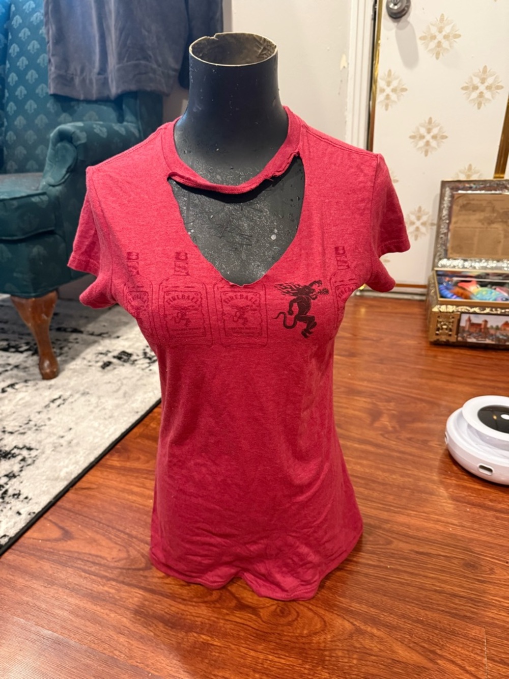 Women's Red Short-Sleeve V-Cut Fireball Tee